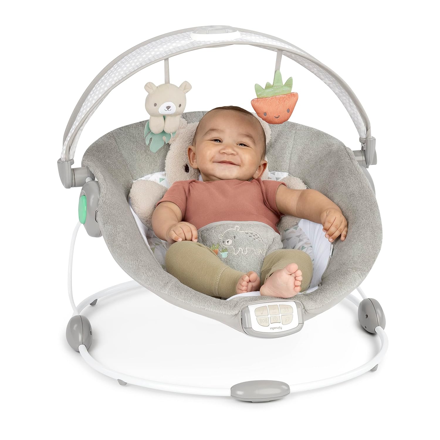 Ingenuity InLighten Baby Bouncer Seat with Light Up-Toy Bar and Bear Tummy Time Pillow Mat