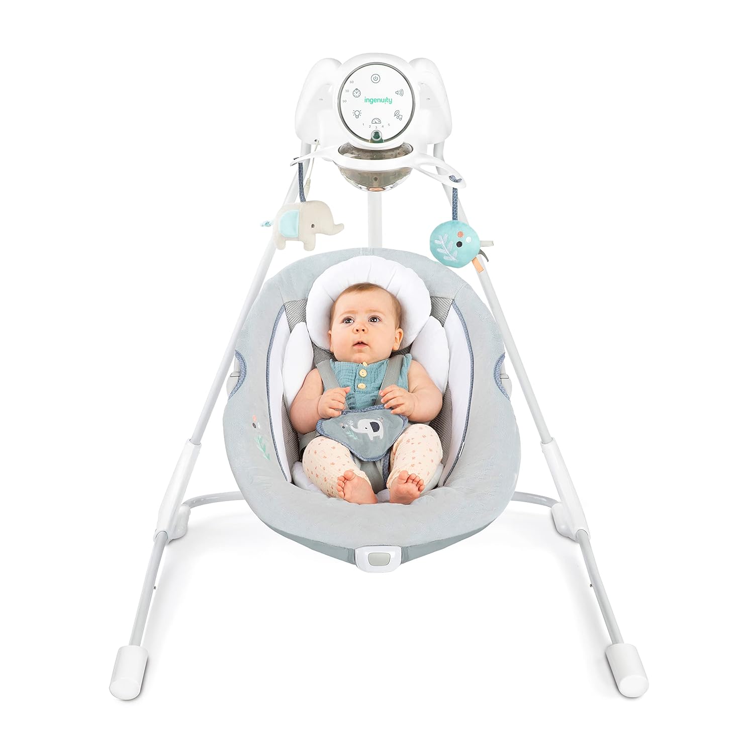 Ingenuity InLighten Soothing Swing - Swivel Infant Seat, Soothing Sounds, Lightweight Mesh